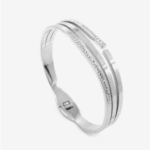 silver double band bangle with stones