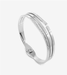 silver double band bangle with stones